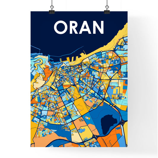 ORAN ALGERIA Vibrant Colorful Art Map Poster Blue Orange