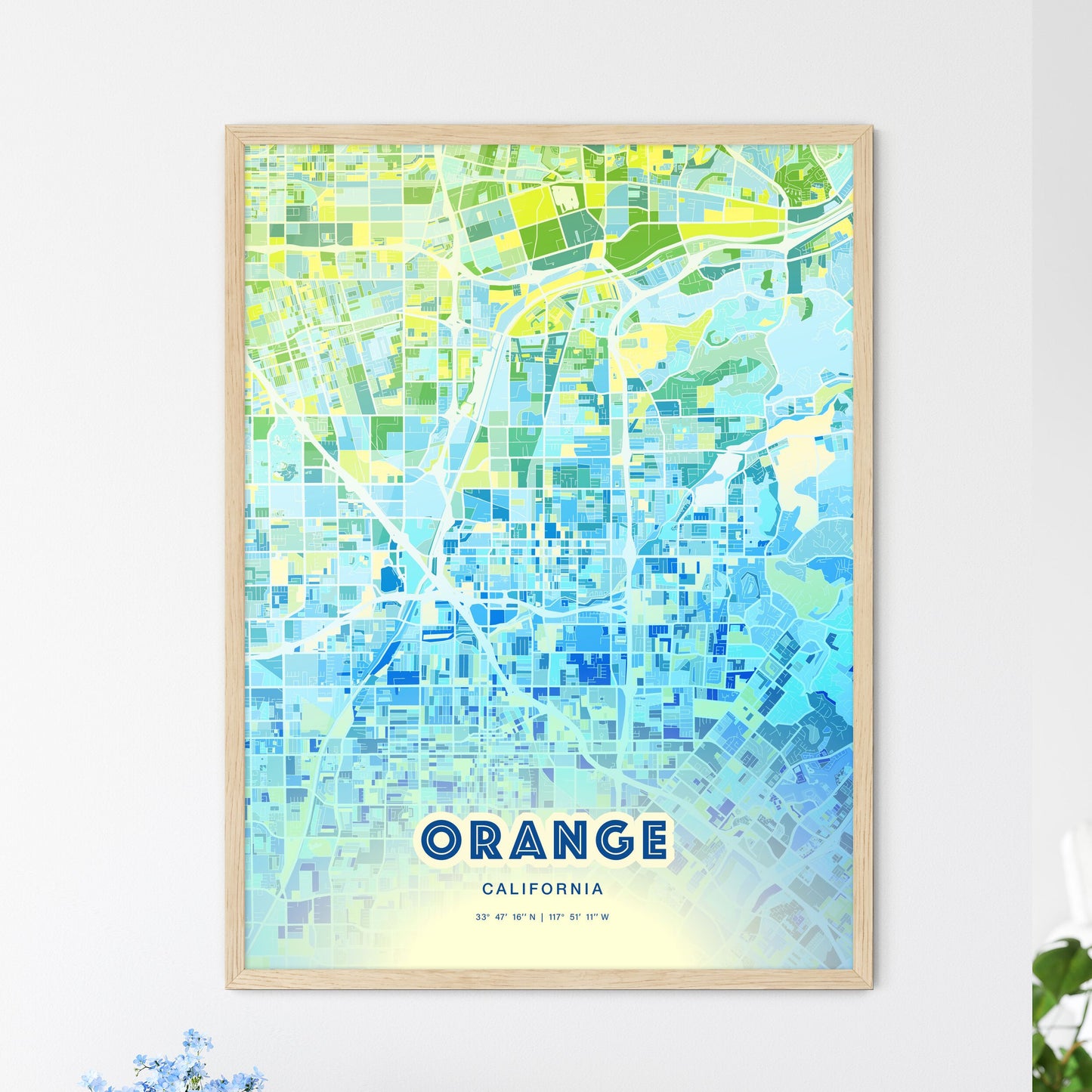 Colorful Orange California Fine Art Map Cool Blue