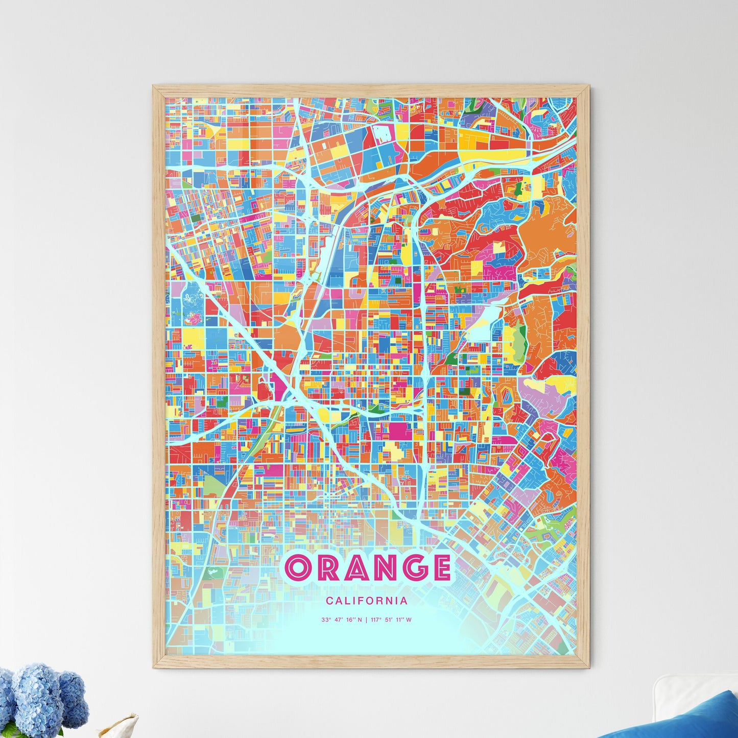 Colorful Orange California Fine Art Map Crazy Colors