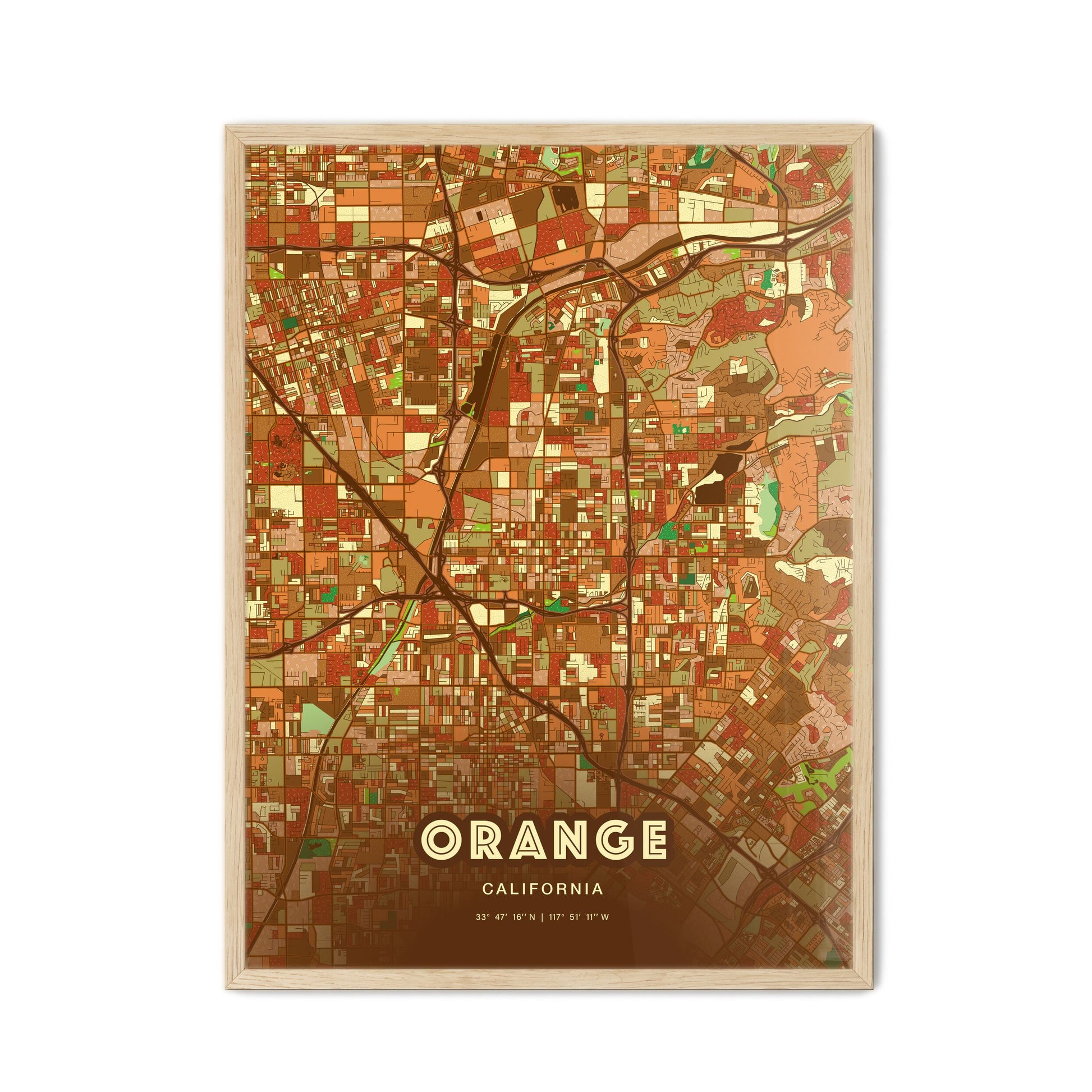 Colorful Orange California Fine Art Map Farmhouse