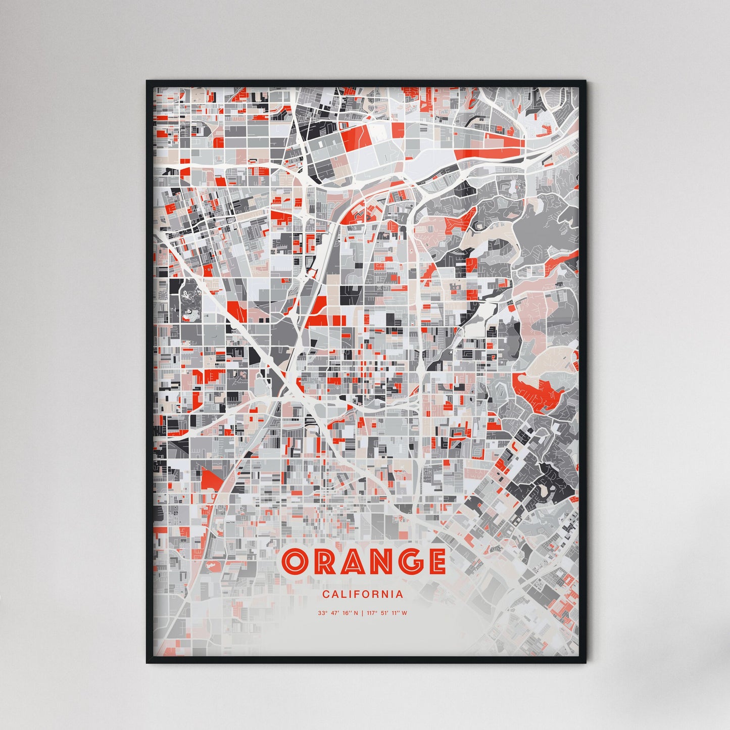 Colorful Orange California Fine Art Map Modern Expressive