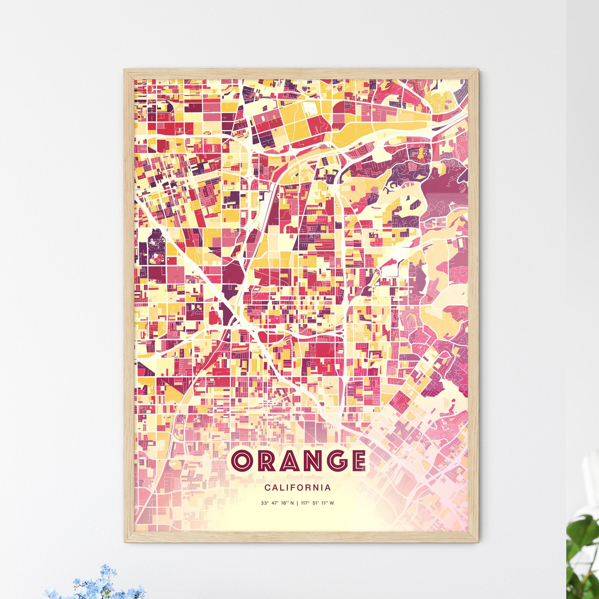 Colorful Orange California Fine Art Map Hot Red