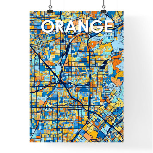 ORANGE CALIFORNIA Vibrant Colorful Art Map Poster Blue Orange