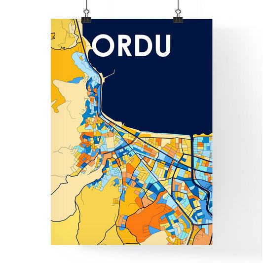 ORDU TURKEY Vibrant Colorful Art Map Poster Blue Orange