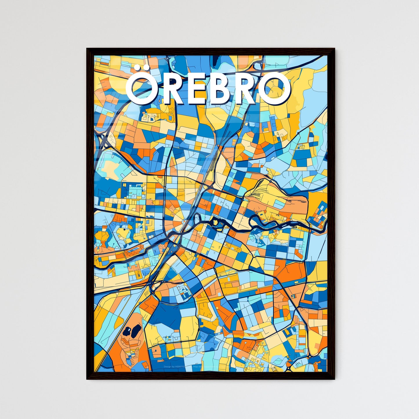 ÖREBRO SWEDEN Vibrant Colorful Art Map Poster Blue Orange