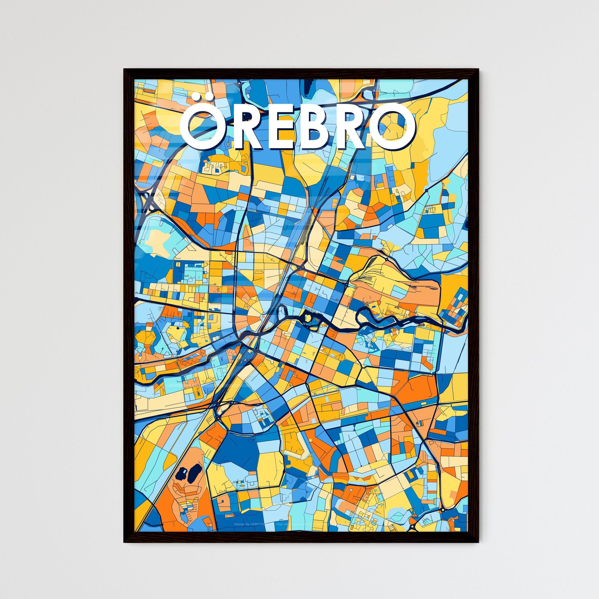 ÖREBRO SWEDEN Vibrant Colorful Art Map Poster Blue Orange