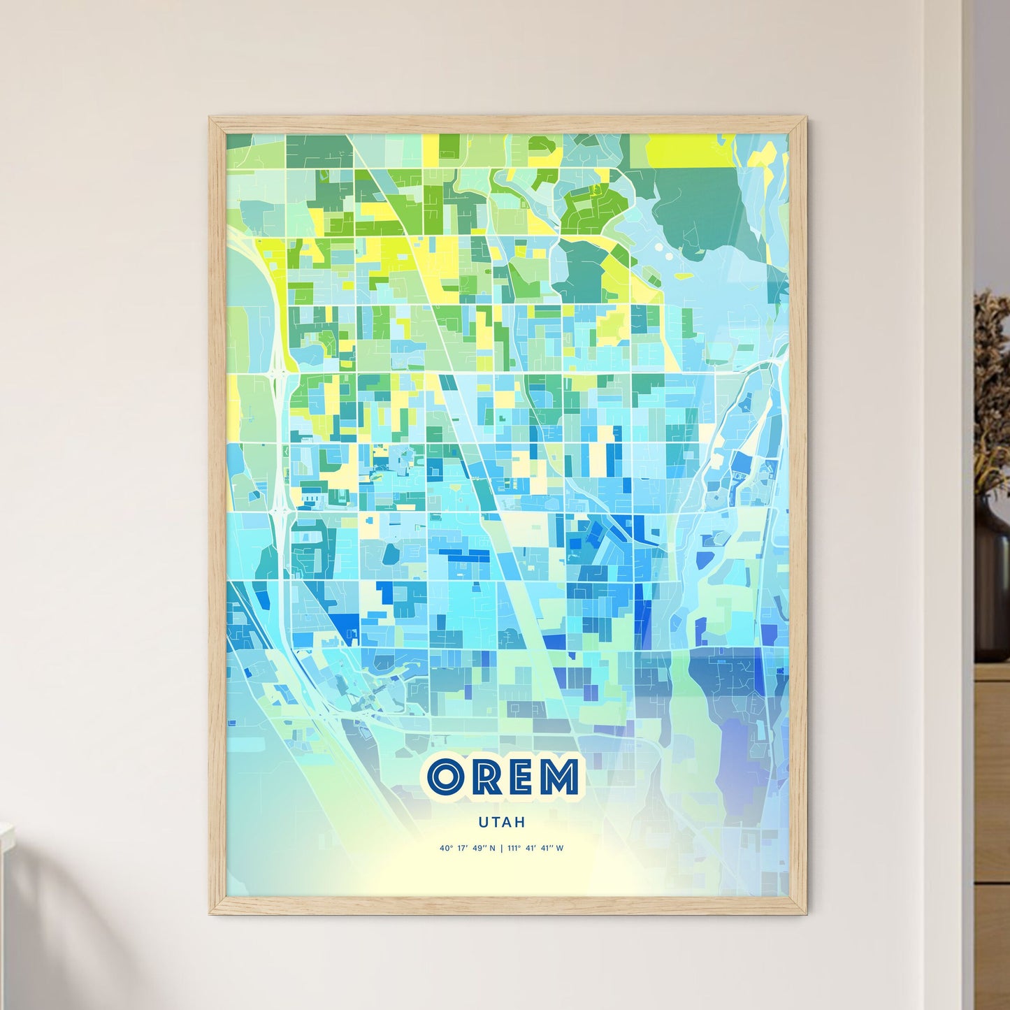 Colorful Orem Utah Fine Art Map Cool Blue