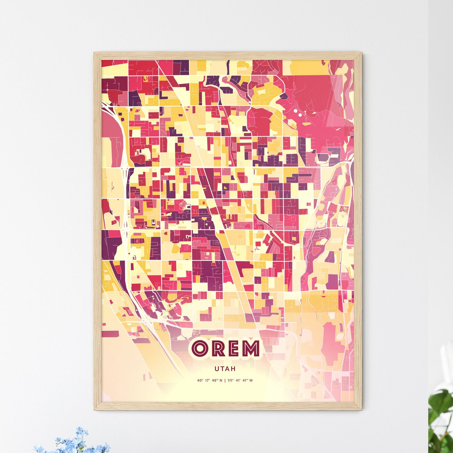 Colorful Orem Utah Fine Art Map Hot Red