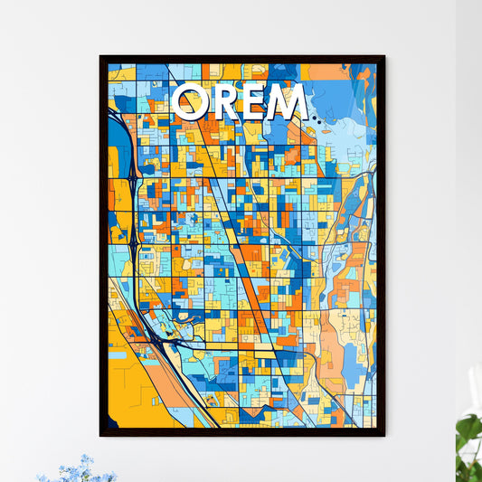 OREM UTAH Vibrant Colorful Art Map Poster Blue Orange