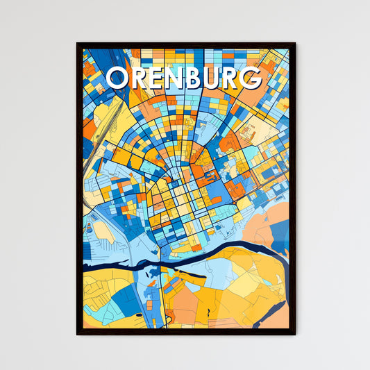 ORENBURG RUSSIA Vibrant Colorful Art Map Poster Blue Orange