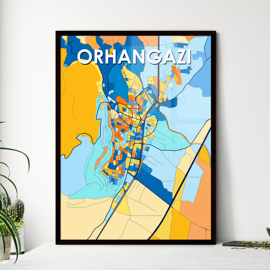 ORHANGAZI TURKEY Vibrant Colorful Art Map Poster Blue Orange