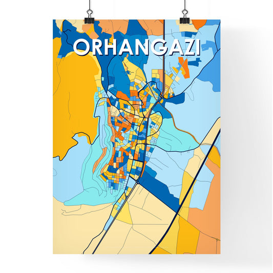ORHANGAZI TURKEY Vibrant Colorful Art Map Poster Blue Orange