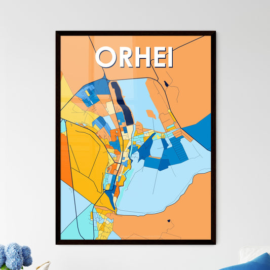 ORHEI MOLDOVA Vibrant Colorful Art Map Poster Blue Orange