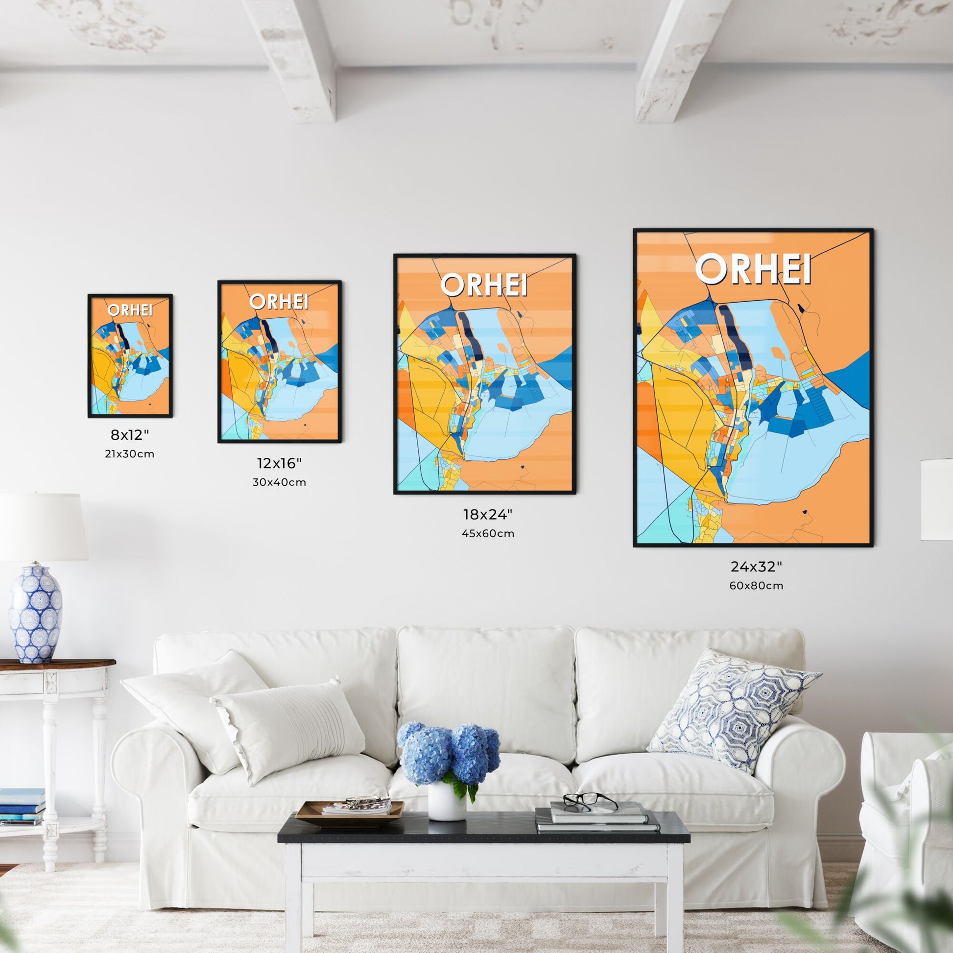 ORHEI MOLDOVA Vibrant Colorful Art Map Poster Blue Orange