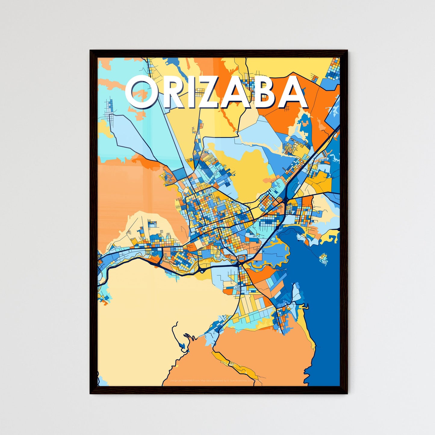 ORIZABA MEXICO Vibrant Colorful Art Map Poster Blue Orange