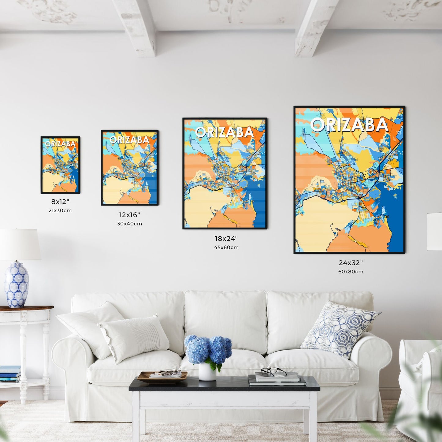 ORIZABA MEXICO Vibrant Colorful Art Map Poster Blue Orange
