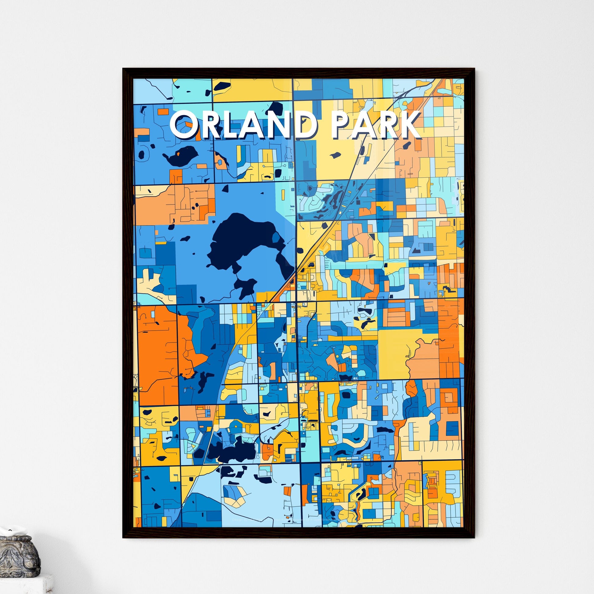 ORLAND PARK ILLINOIS Vibrant Colorful Art Map Poster Blue Orange
