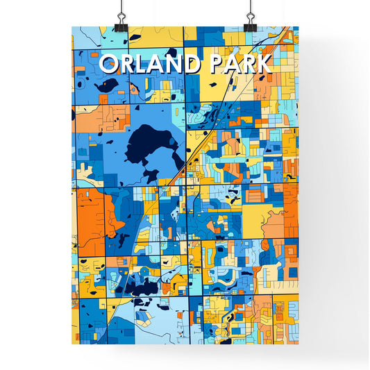 ORLAND PARK ILLINOIS Vibrant Colorful Art Map Poster Blue Orange