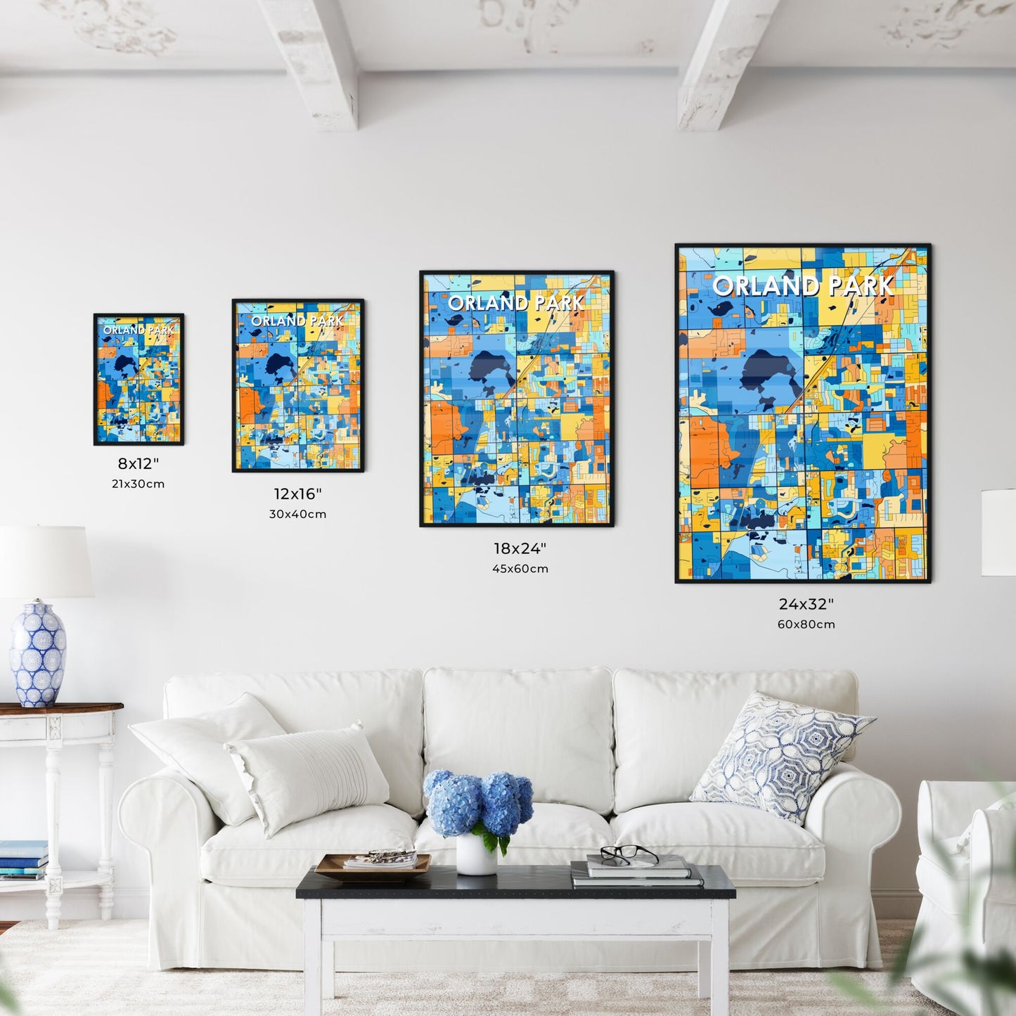 ORLAND PARK ILLINOIS Vibrant Colorful Art Map Poster Blue Orange