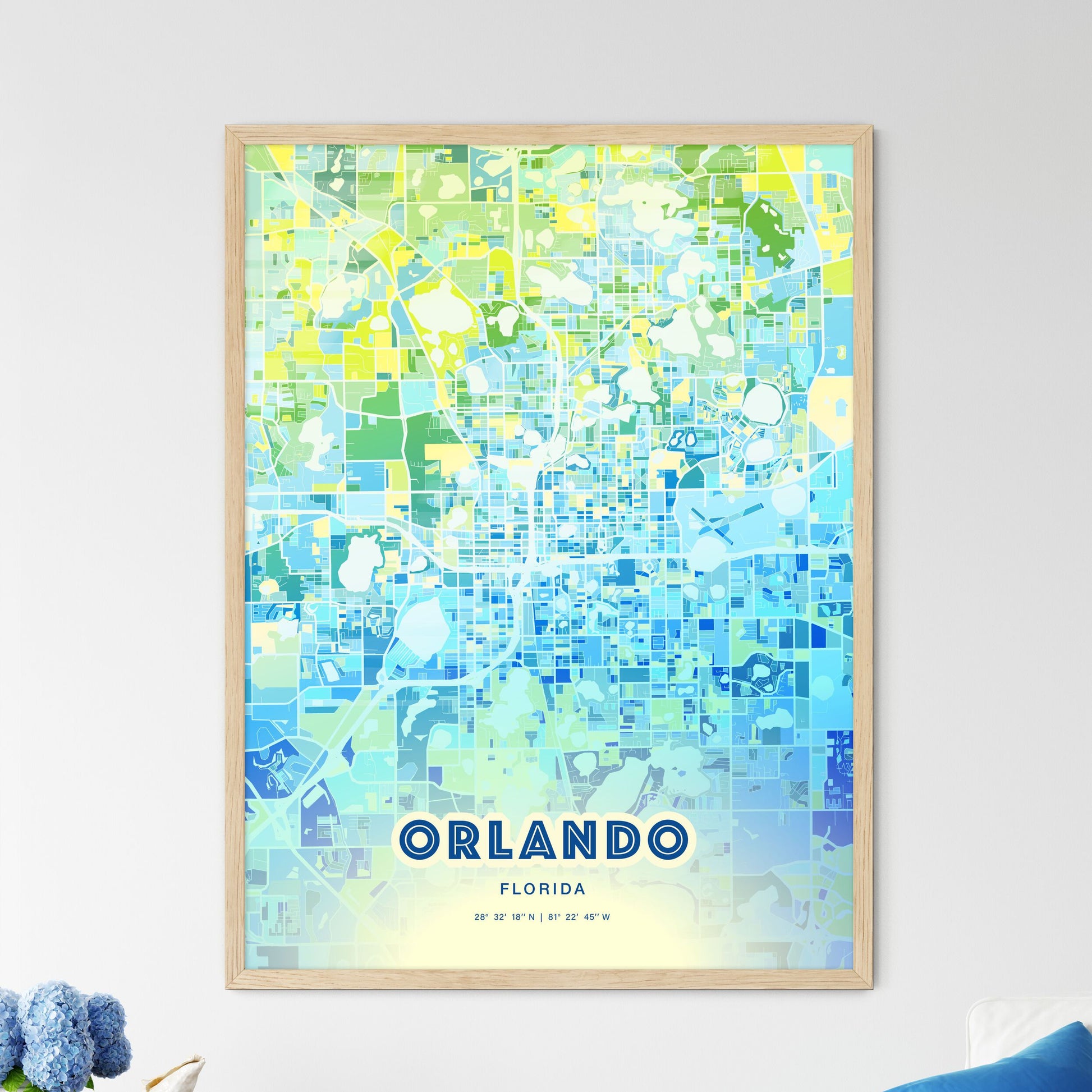 Colorful Orlando Florida Fine Art Map Cool Blue