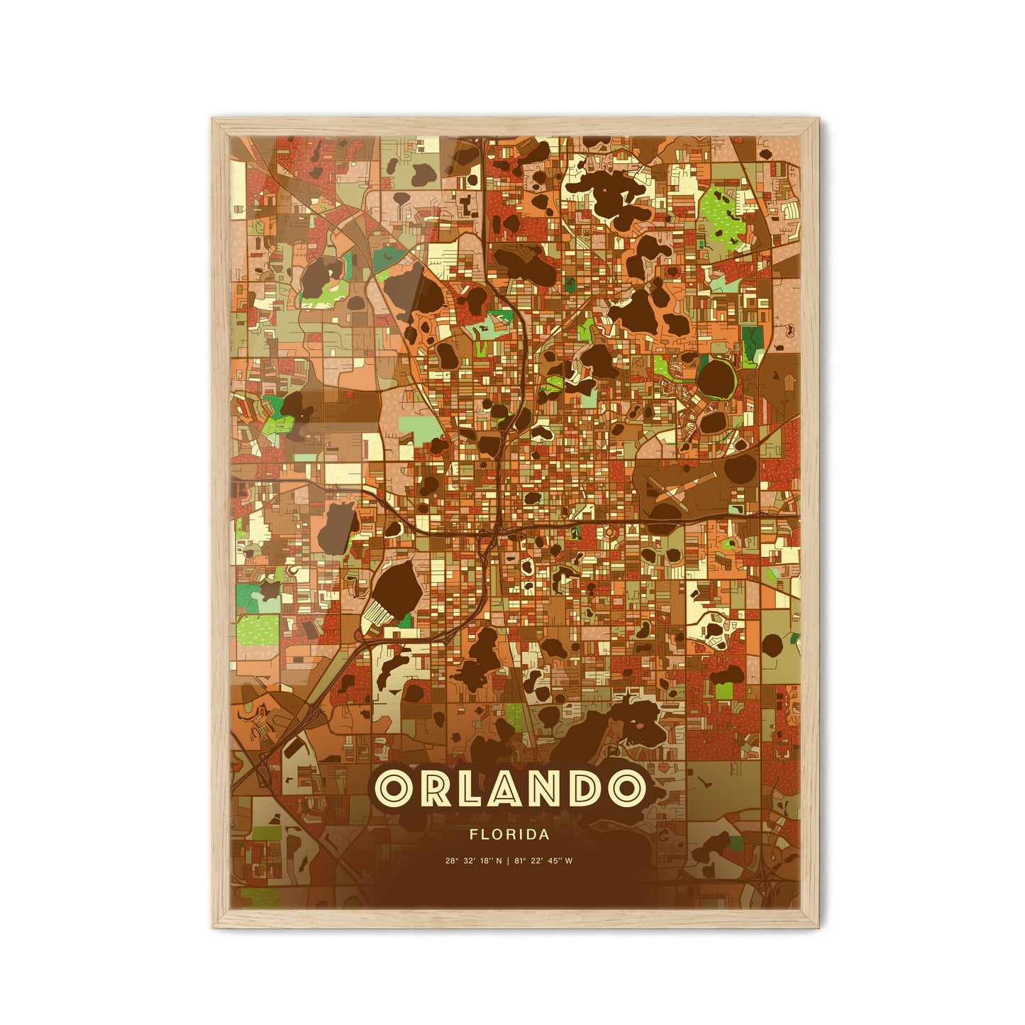 Colorful Orlando Florida Fine Art Map Farmhouse