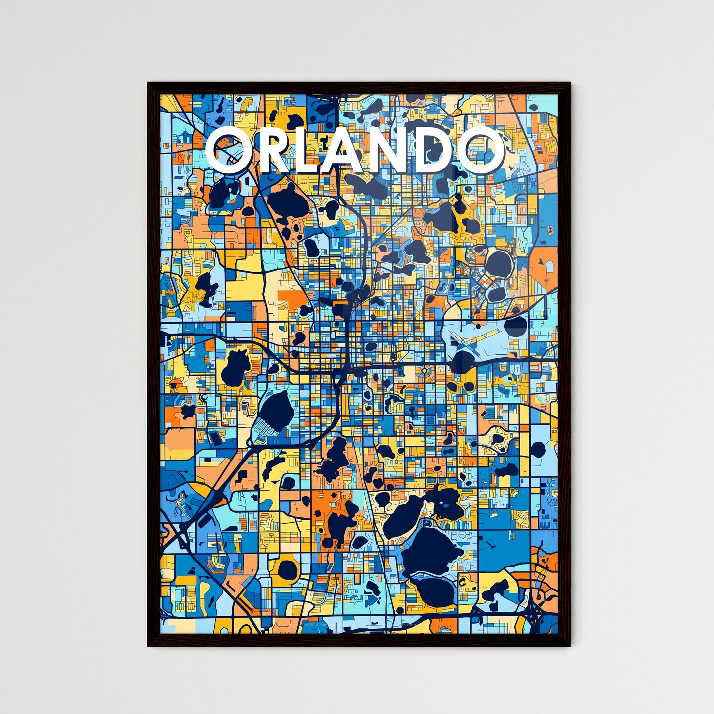 ORLANDO FLORIDA Vibrant Colorful Art Map Poster Blue Orange