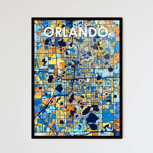 ORLANDO FLORIDA Vibrant Colorful Art Map Poster Blue Orange