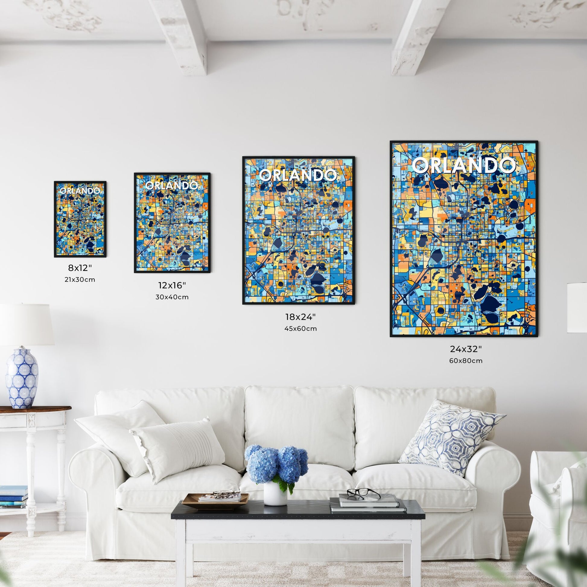 ORLANDO FLORIDA Vibrant Colorful Art Map Poster Blue Orange