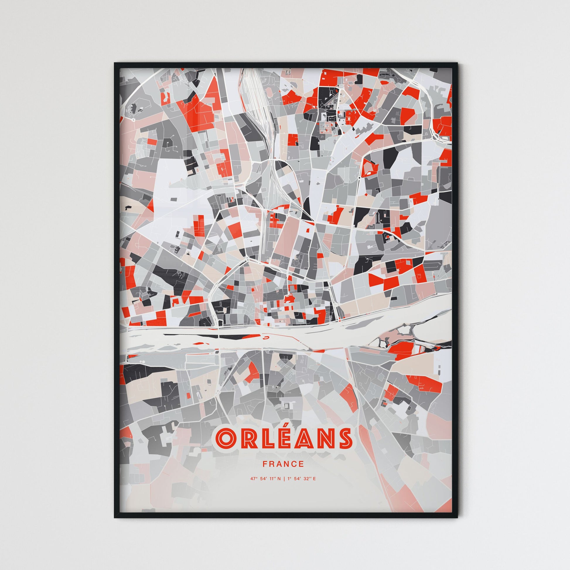 Colorful Orléans France Fine Art Map Modern Expressive