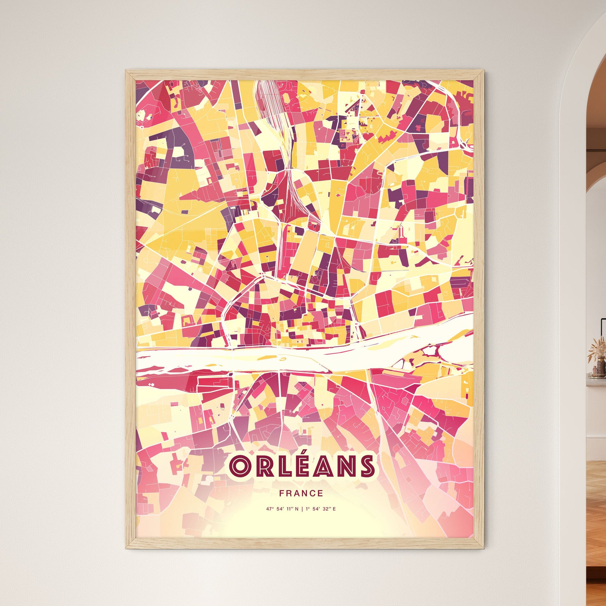 Colorful Orléans France Fine Art Map Hot Red