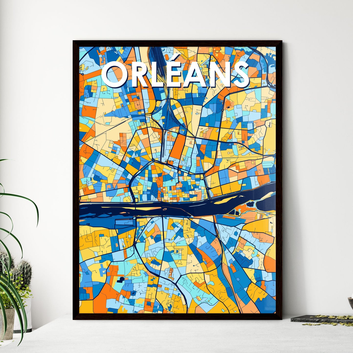 ORLÉANS FRANCE Vibrant Colorful Art Map Poster Blue Orange