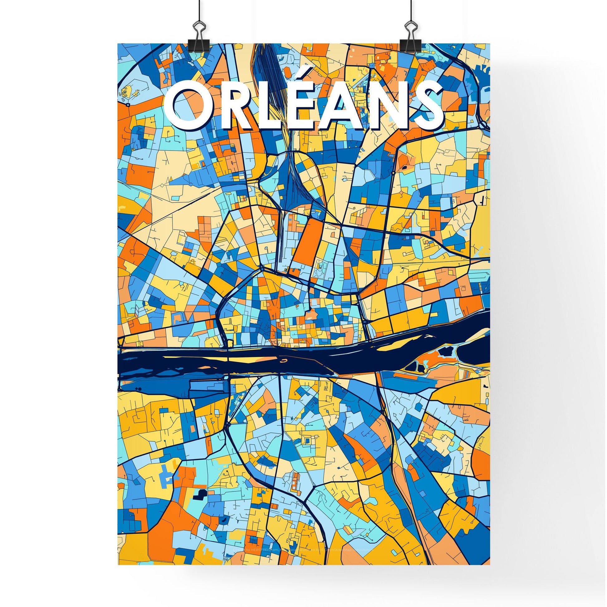 ORLÉANS FRANCE Vibrant Colorful Art Map Poster Blue Orange