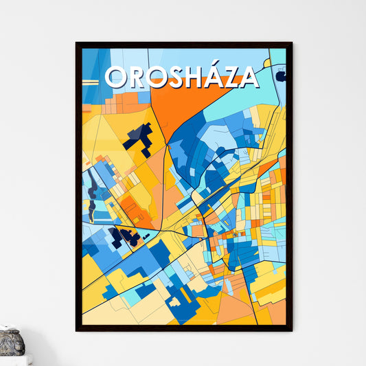 OROSHÁZA HUNGARY Vibrant Colorful Art Map Poster Blue Orange
