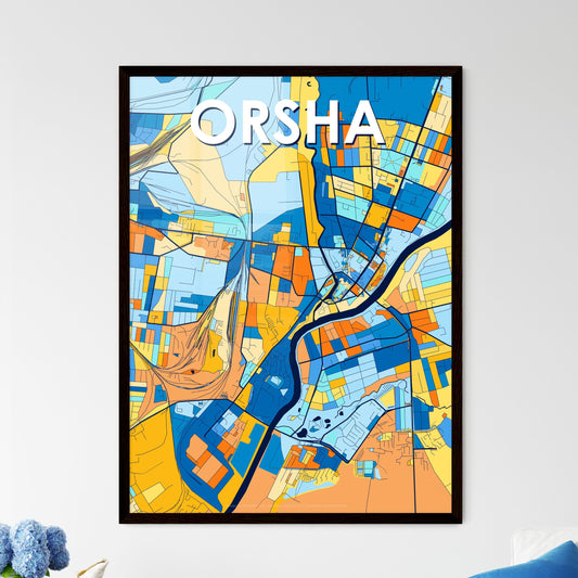 ORSHA BELARUS Vibrant Colorful Art Map Poster Blue Orange