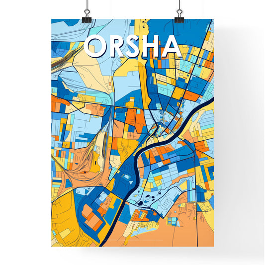 ORSHA BELARUS Vibrant Colorful Art Map Poster Blue Orange