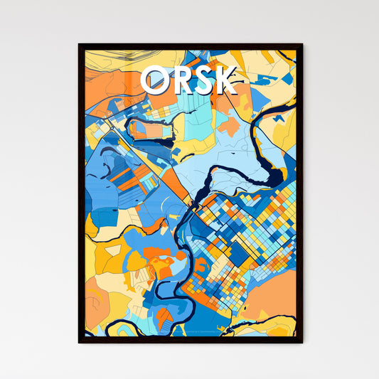 ORSK RUSSIA Vibrant Colorful Art Map Poster Blue Orange