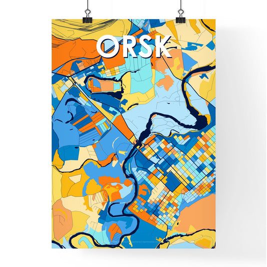 ORSK RUSSIA Vibrant Colorful Art Map Poster Blue Orange