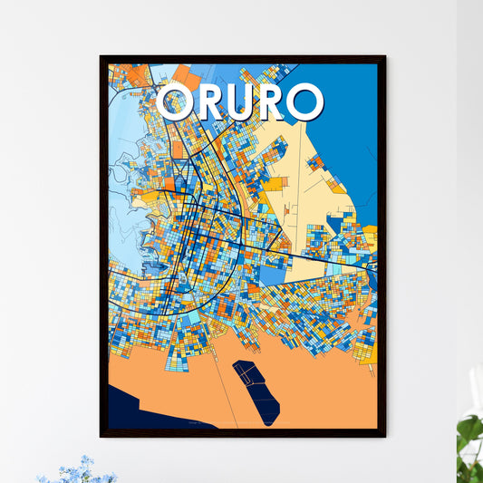 ORURO BOLIVIA Vibrant Colorful Art Map Poster Blue Orange