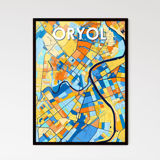 ORYOL RUSSIA Vibrant Colorful Art Map Poster Blue Orange