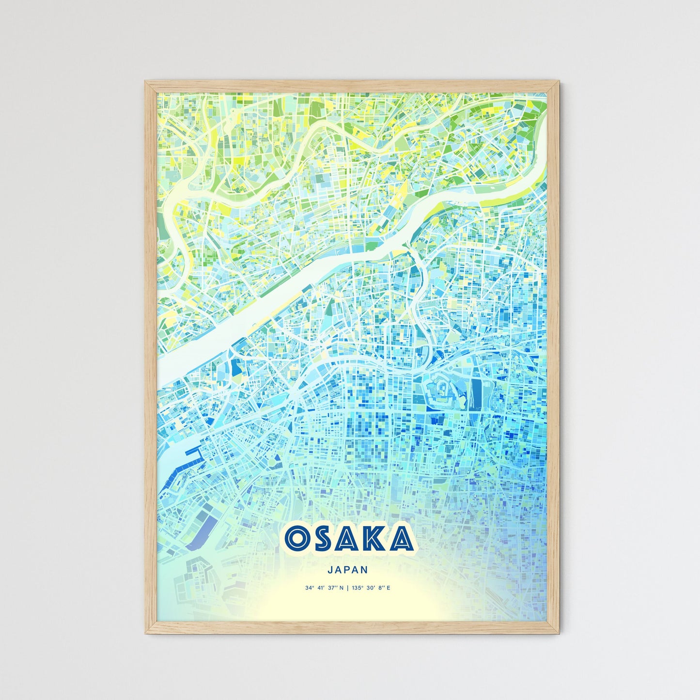 Colorful Osaka Japan Fine Art Map Cool Blue