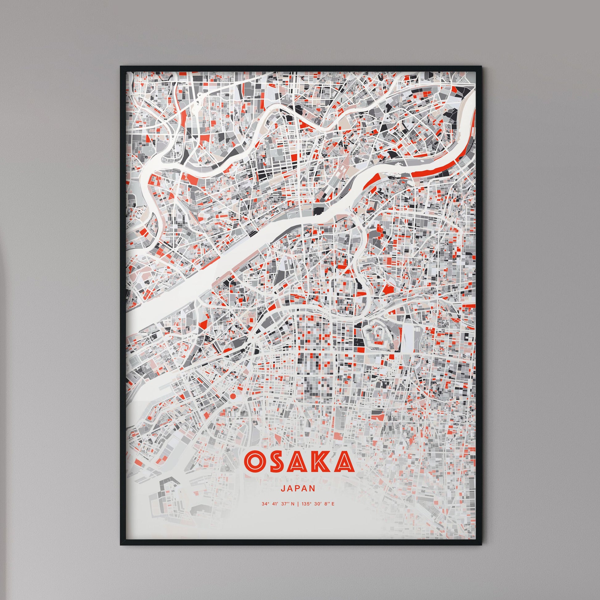 Colorful Osaka Japan Fine Art Map Modern Expressive