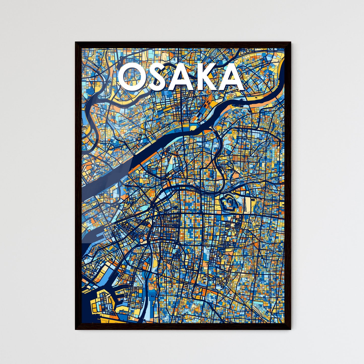 OSAKA JAPAN Vibrant Colorful Art Map Poster Blue Orange