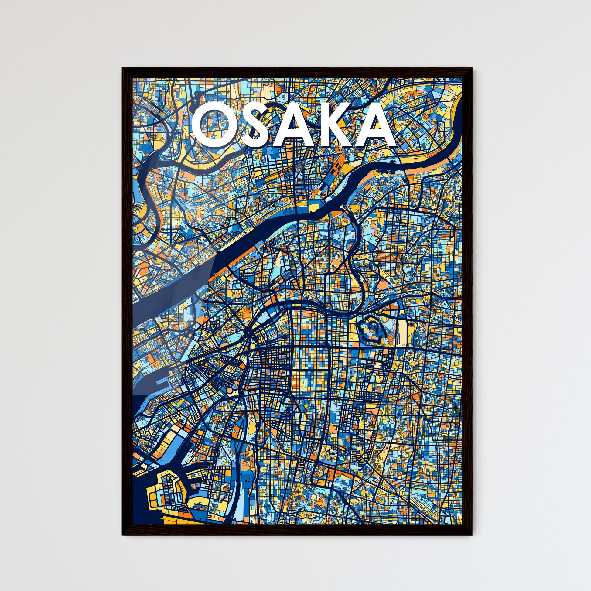 OSAKA JAPAN Vibrant Colorful Art Map Poster Blue Orange