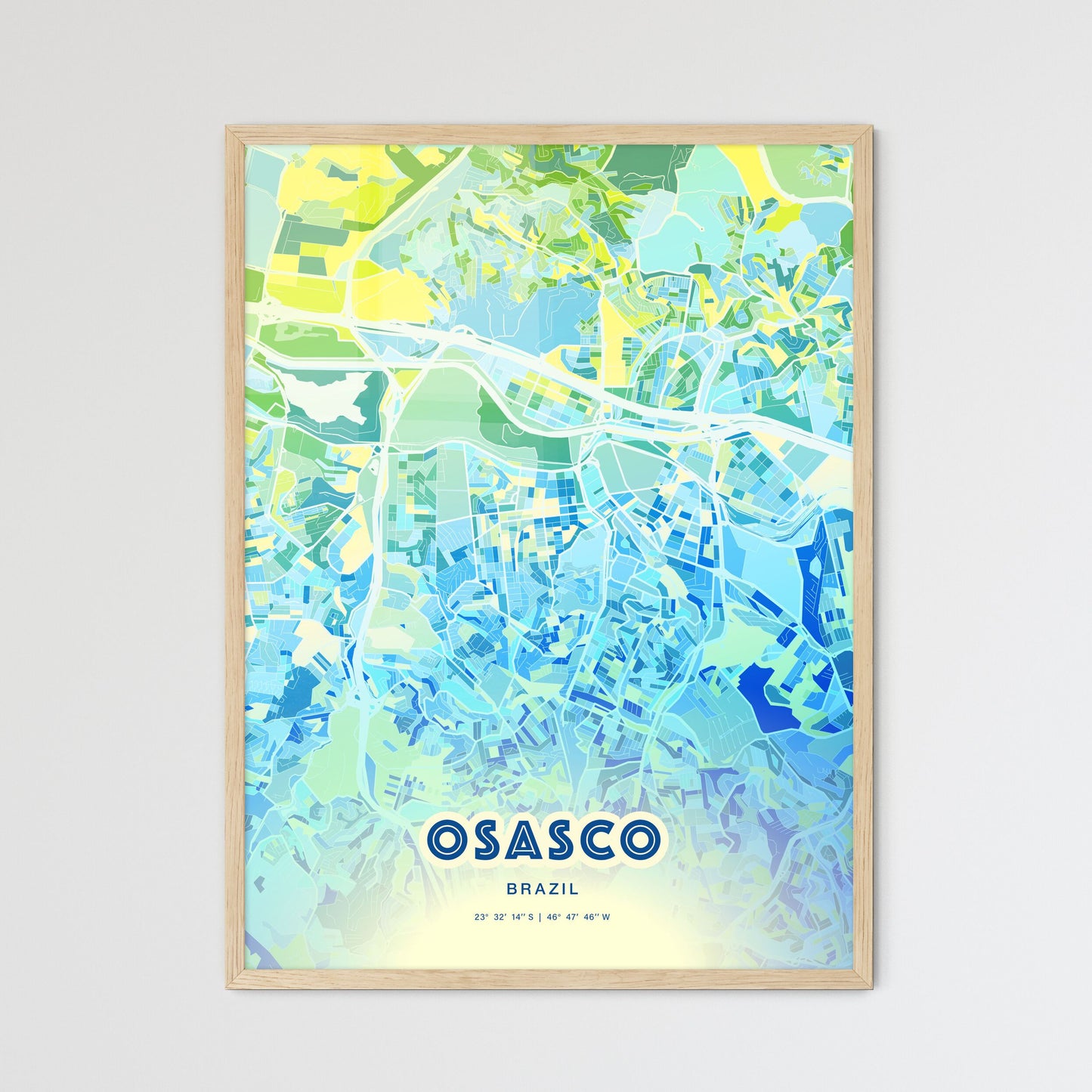 Colorful Osasco Brazil Fine Art Map Cool Blue