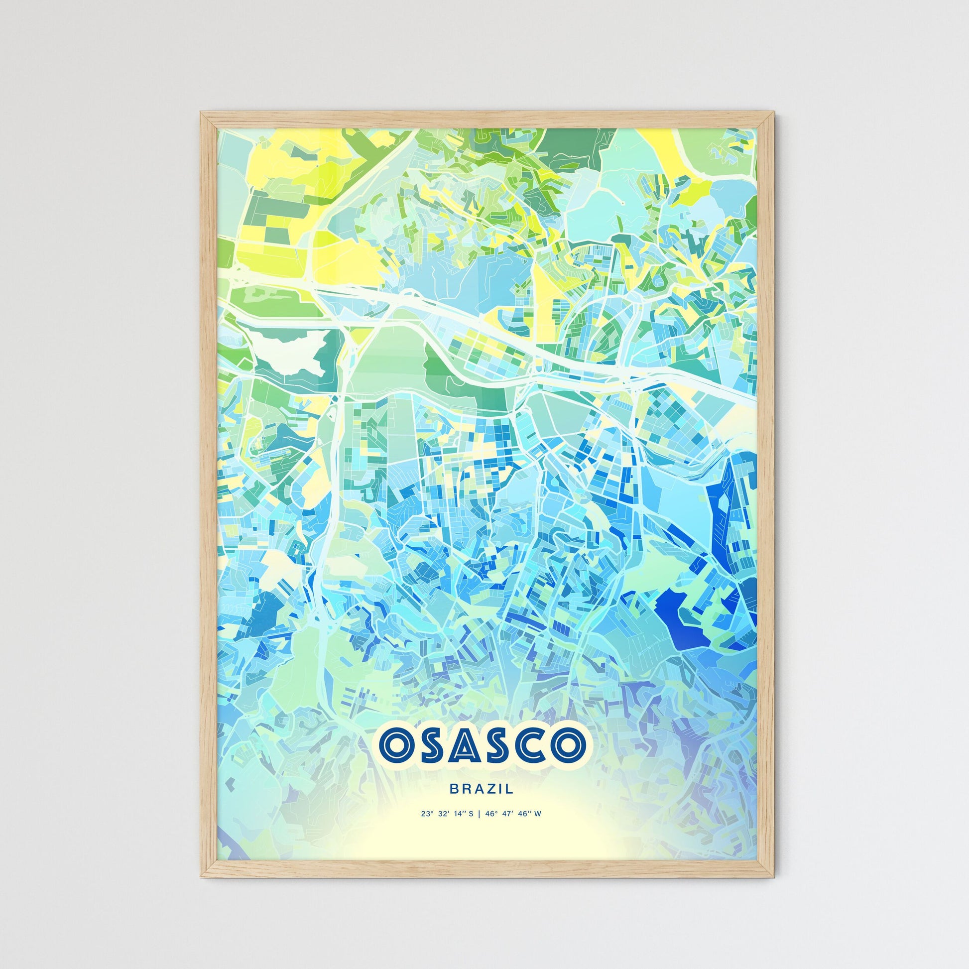 Colorful Osasco Brazil Fine Art Map Cool Blue