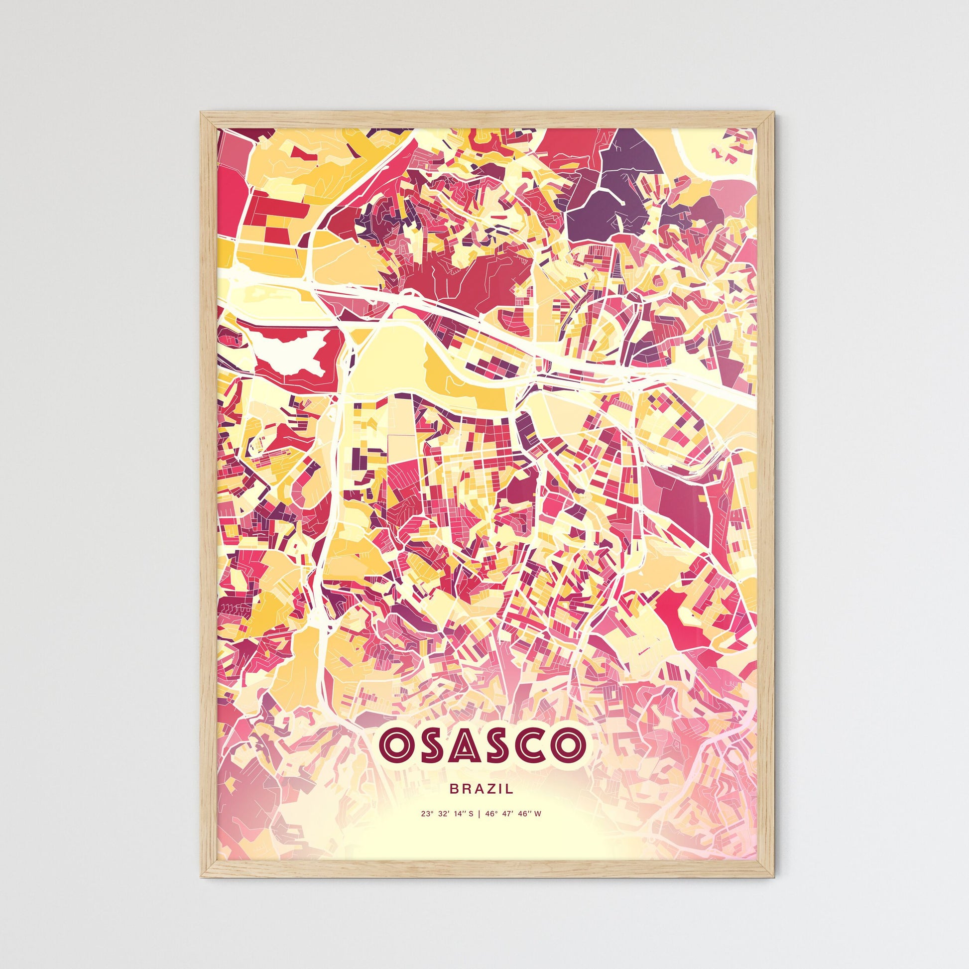 Colorful Osasco Brazil Fine Art Map Hot Red