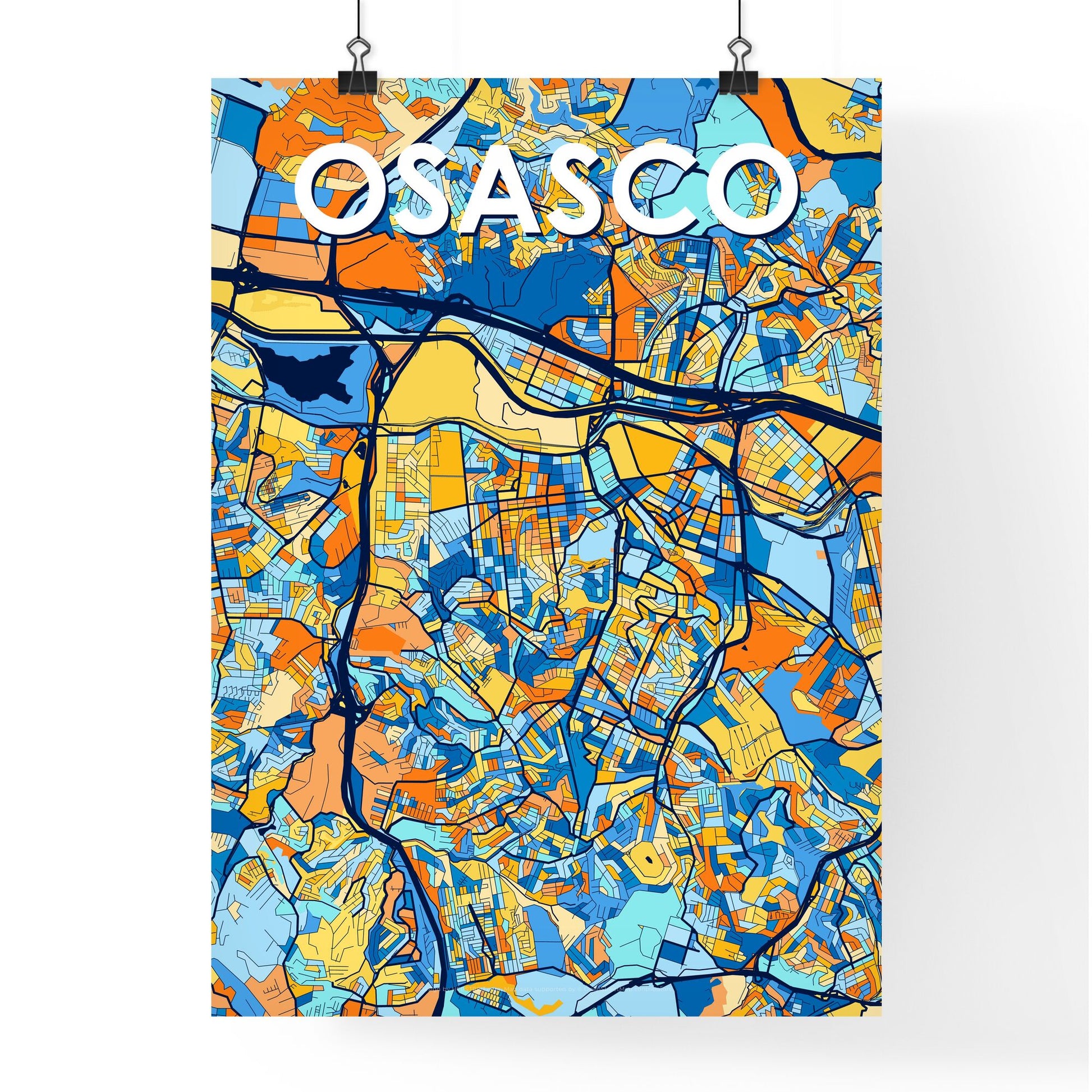 OSASCO BRAZIL Vibrant Colorful Art Map Poster Blue Orange