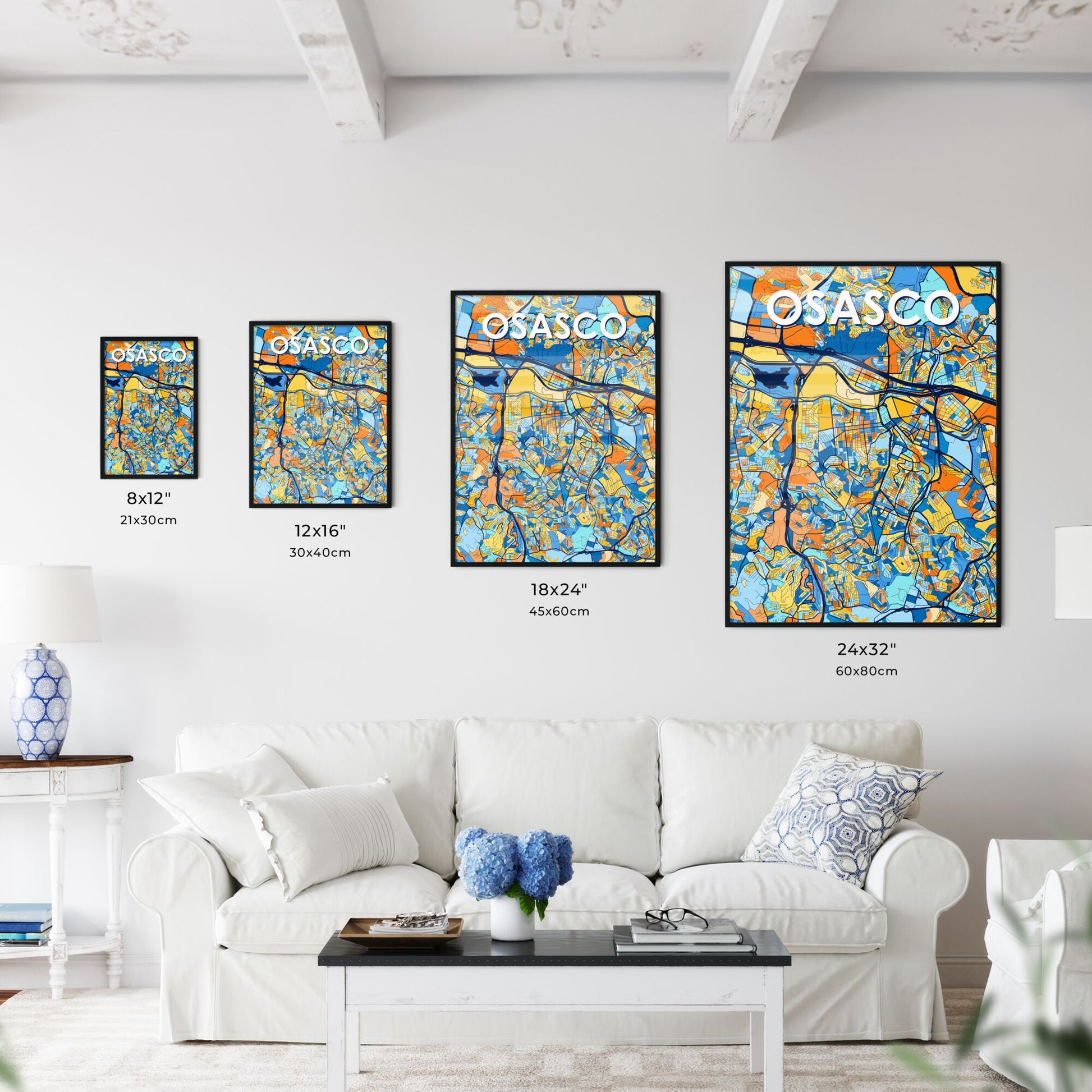 OSASCO BRAZIL Vibrant Colorful Art Map Poster Blue Orange