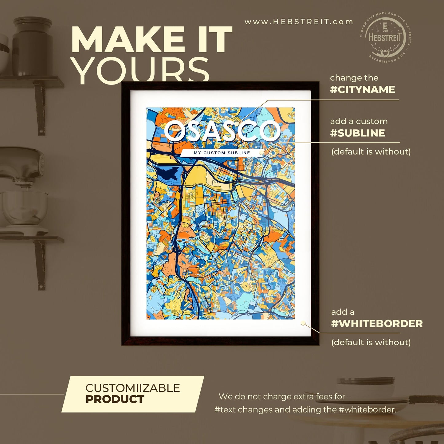 OSASCO BRAZIL Vibrant Colorful Art Map Poster Blue Orange