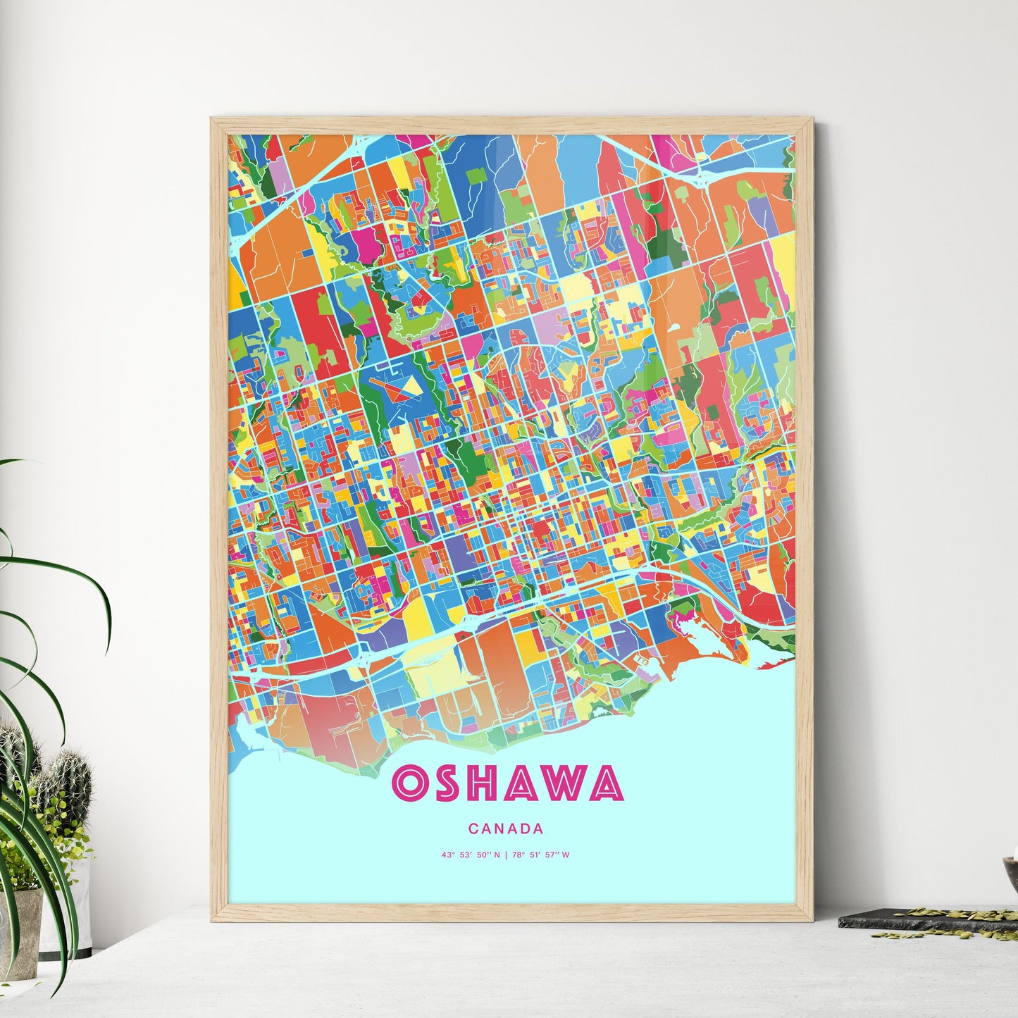 Colorful Oshawa Canada Fine Art Map Crazy Colors